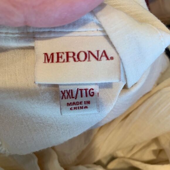 Merona 2 pc Women's XXL teal paisley button down and cream v neck peasant tops - Picture 12 of 16